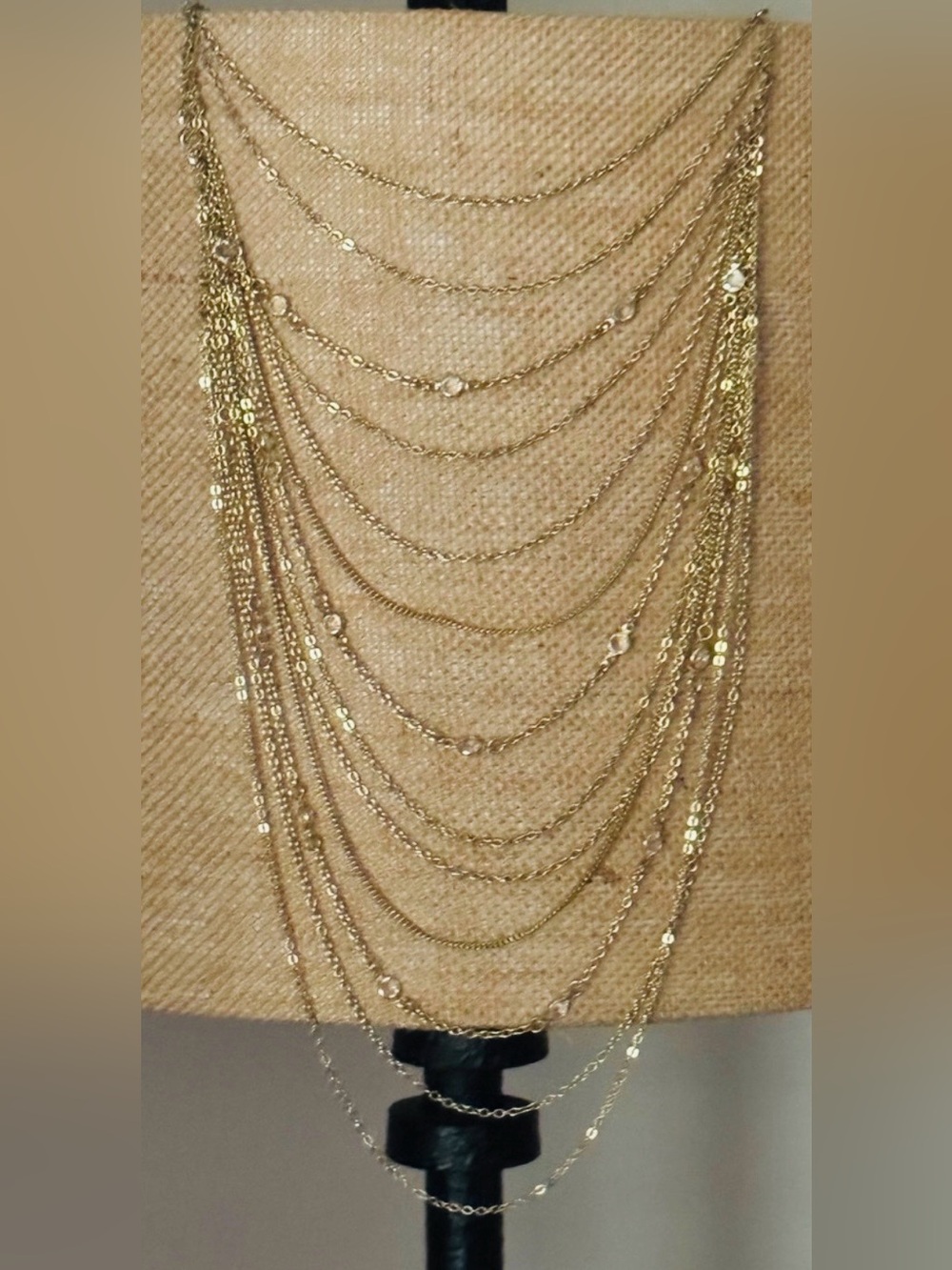Multi-Layer Gold Chain and Crystal Bib Necklace